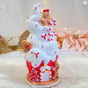 Peppermint Candy Cane LED Light up 10" Gingerbread Whipped House Christmas Decor